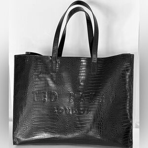 Ted Baker Large London Icon Black Croc Faux Leather Tote Bag